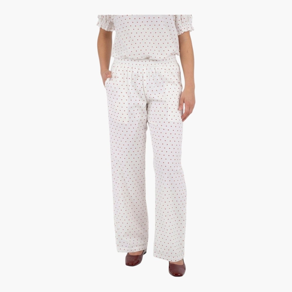 Neo Noir Astra Heart Pants White Seersucker Cotton Straight Leg Women's 38/ US 6